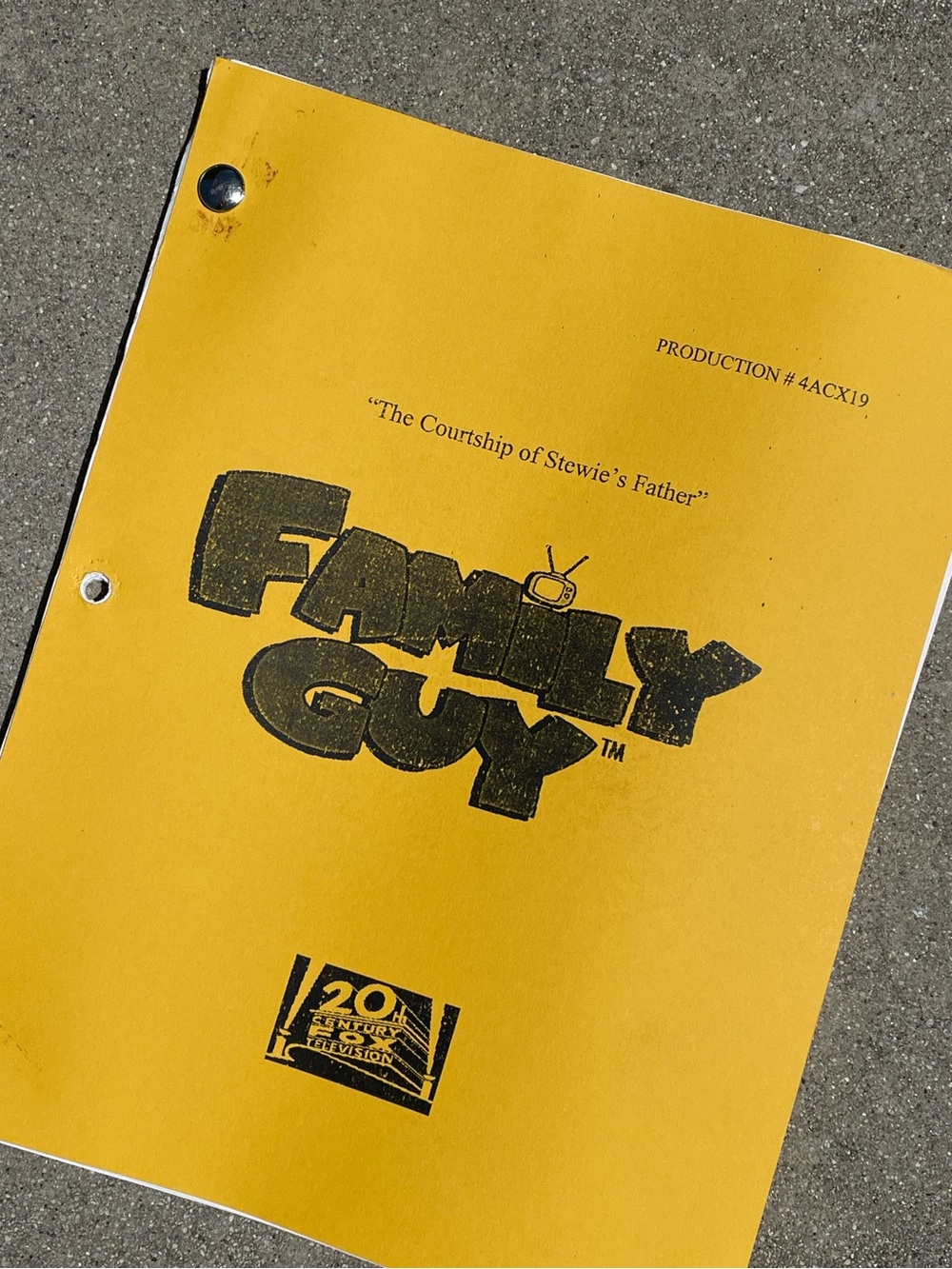 Family Guy 2004 Courtship of Stewie’s Father Production Used Table Draft Script